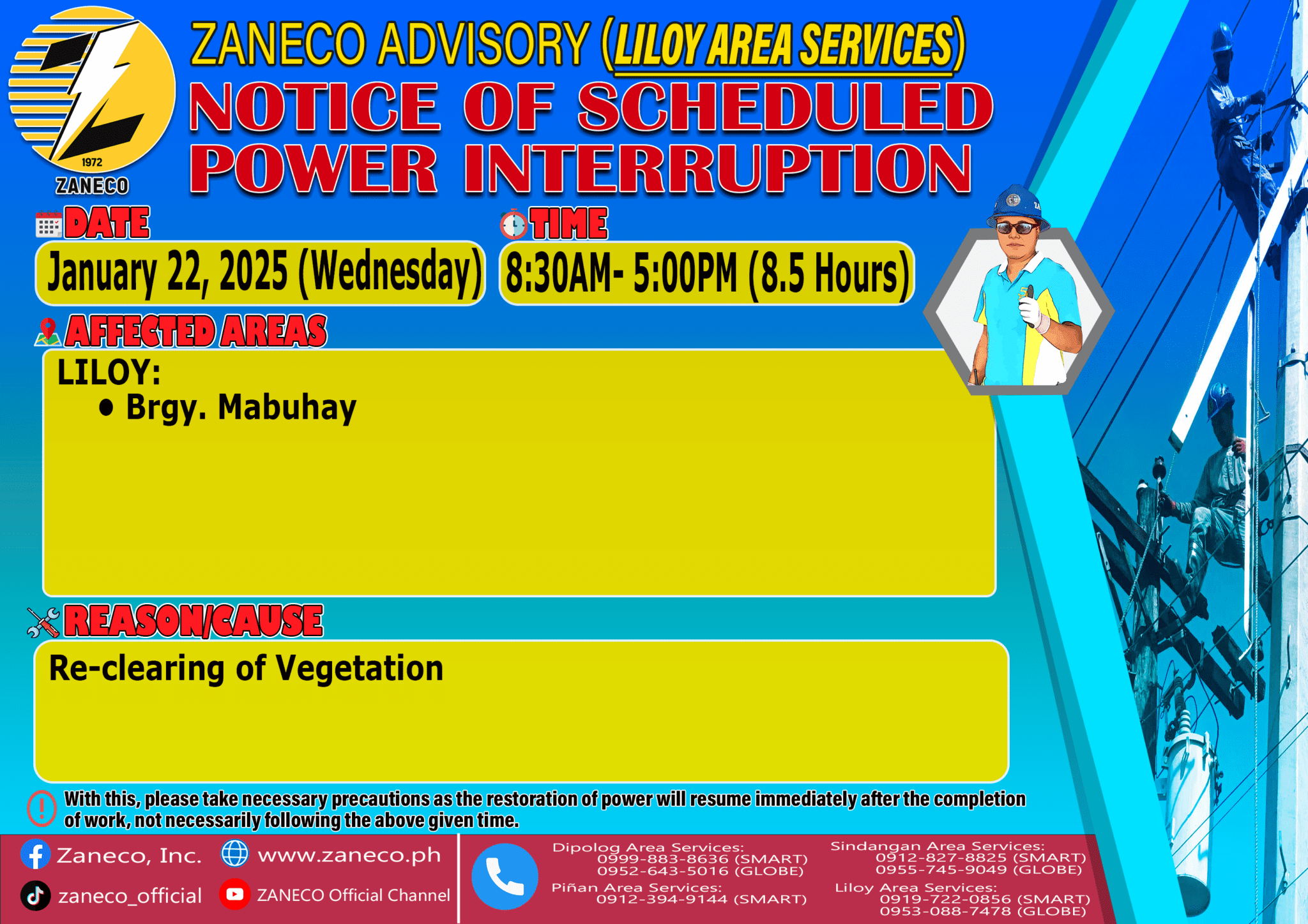 Notice of Scheduled Power Interruption LAS January 22, 23 & 24, 2025