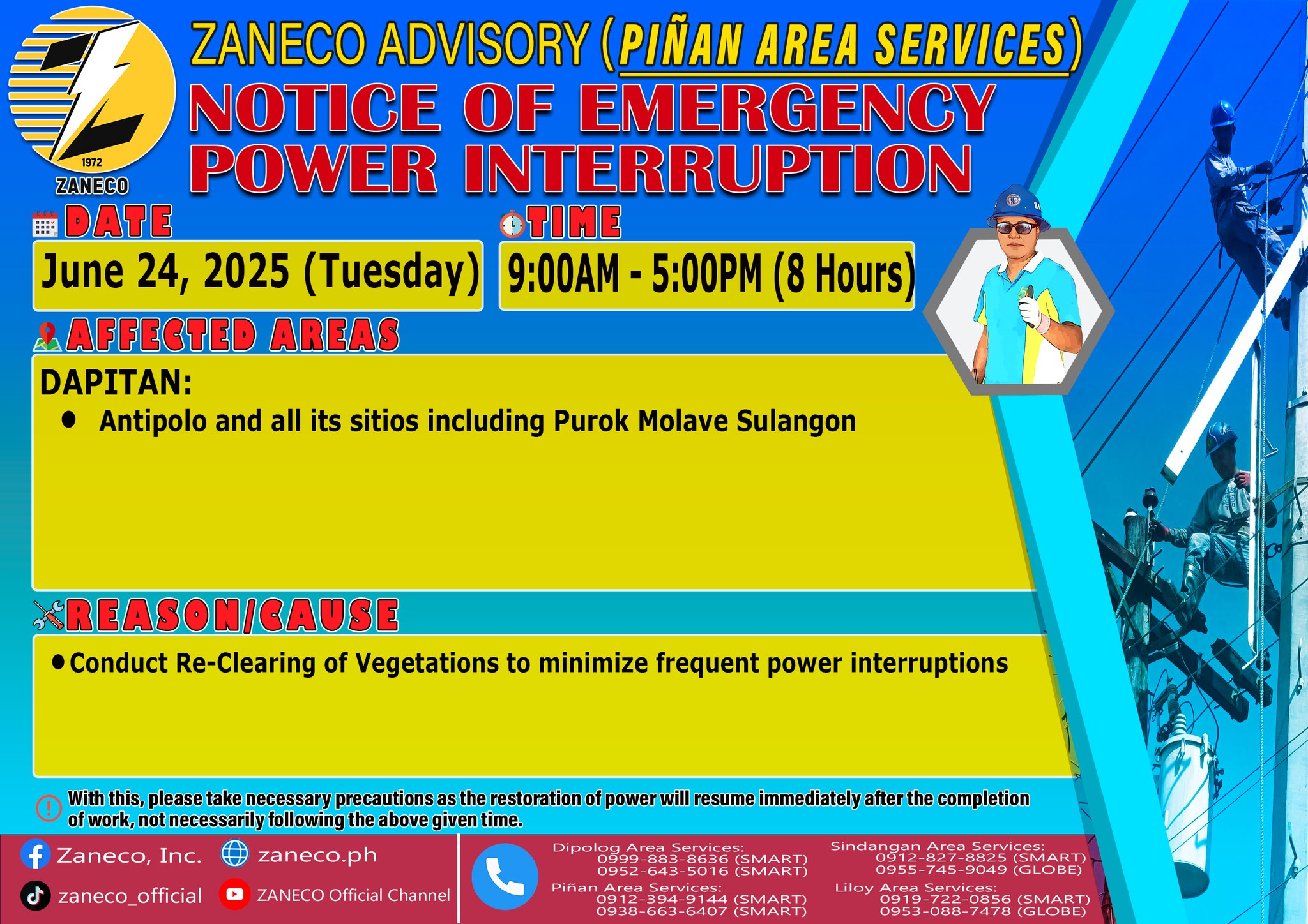 Notice of Emergency Power Interruption PAS – June 24, 2025 – ZANECO