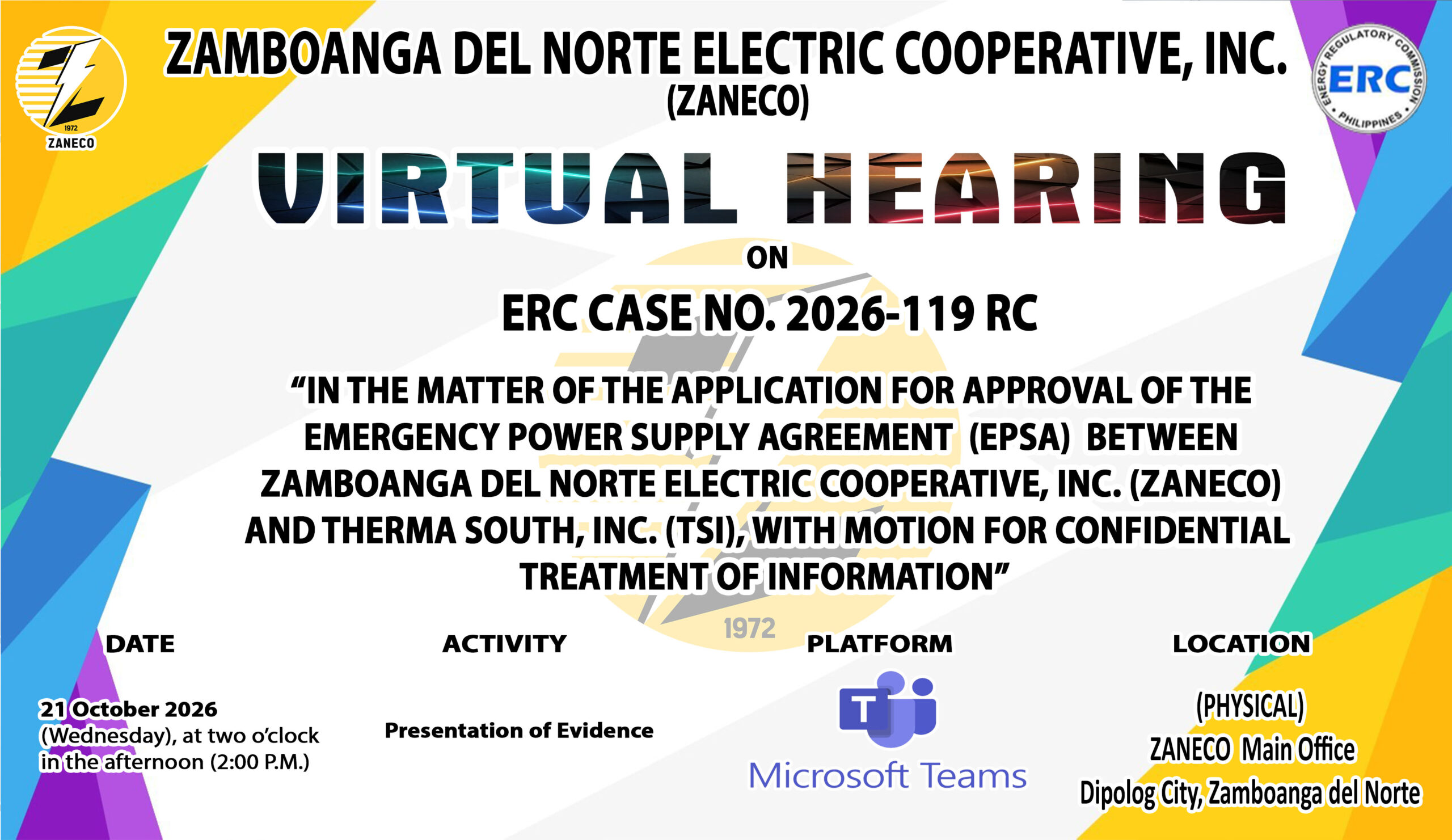 𝗩𝗜𝗥𝗧𝗨𝗔𝗟 𝗛𝗘𝗔𝗥𝗜𝗡𝗚 𝗢𝗡 𝗘𝗥𝗖 𝗖𝗔𝗦𝗘 𝗡𝗢. 𝟮𝟬𝟮𝟲-𝟭𝟭𝟵 𝗥𝗖
